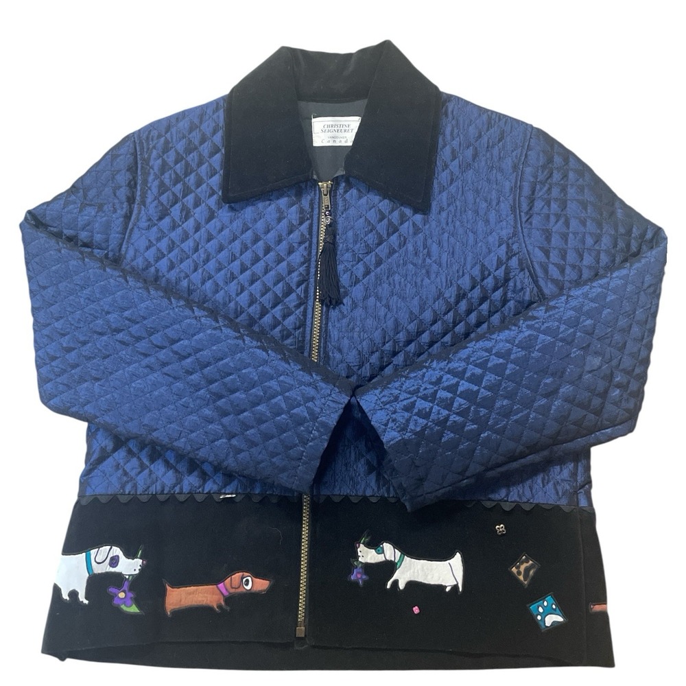 Christine Seineuret Quilted Full Zip Jacket With Dogs Women's Small Petite - Picture 1 of 9